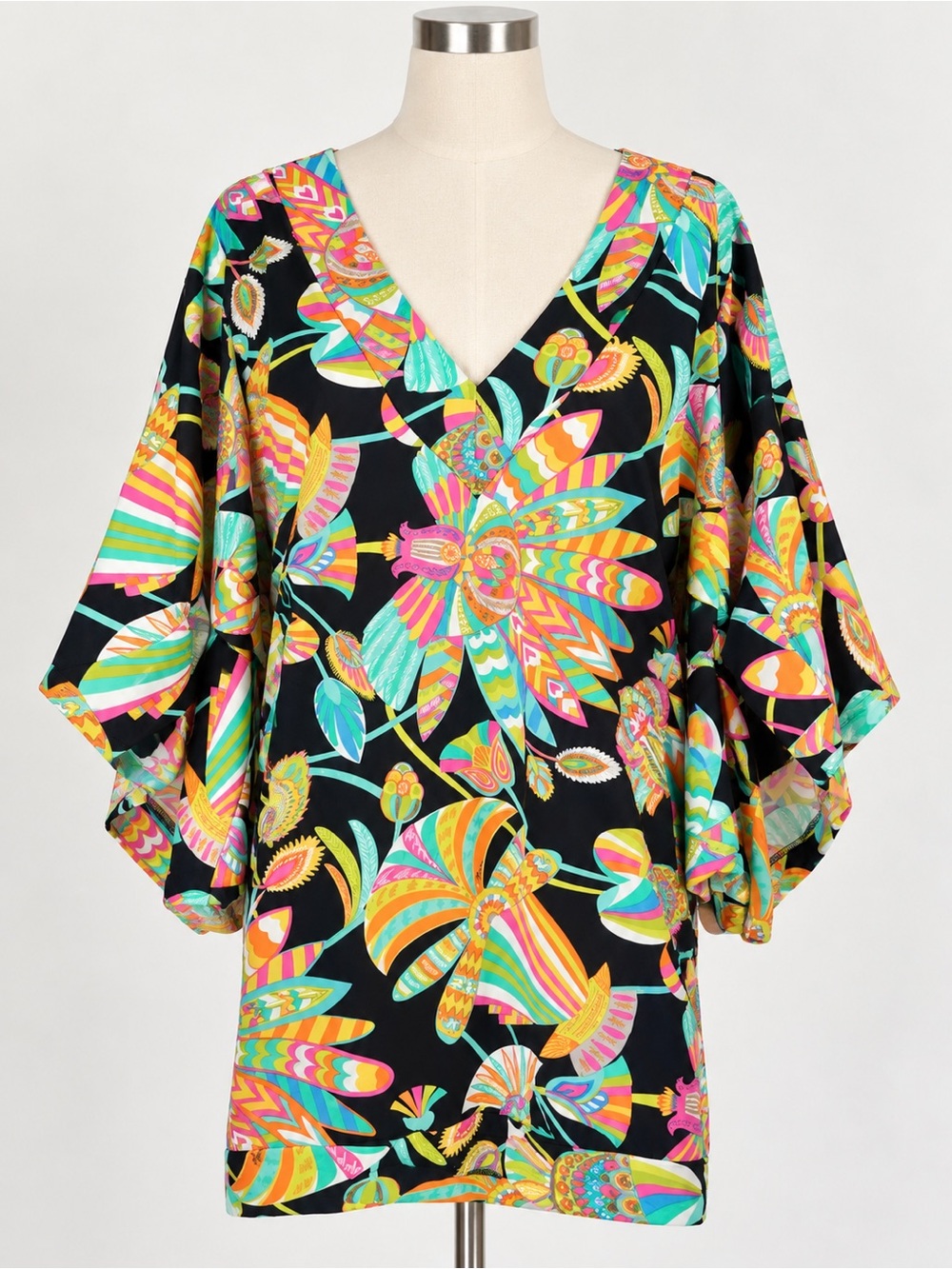 Trina Turk Colorful Tahitian Floral Tunic Swim Cover Up Dress | Size XS